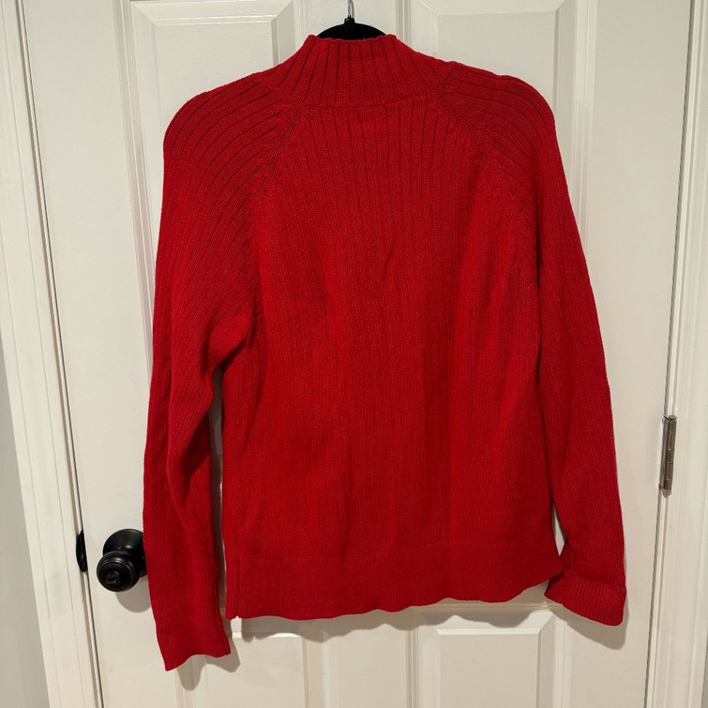 Calvin Klein Red Cotton Zip Up Ribbed Sweater - Size Large - Picture 9 of 10